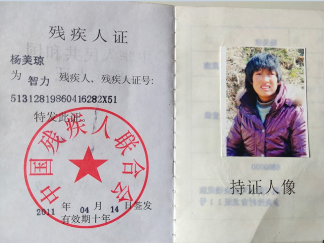 杨陈浩母亲残疾证 杨陈浩母亲残疾证